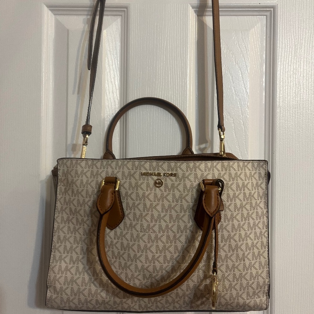 Michael Kors Brown and White Satchel